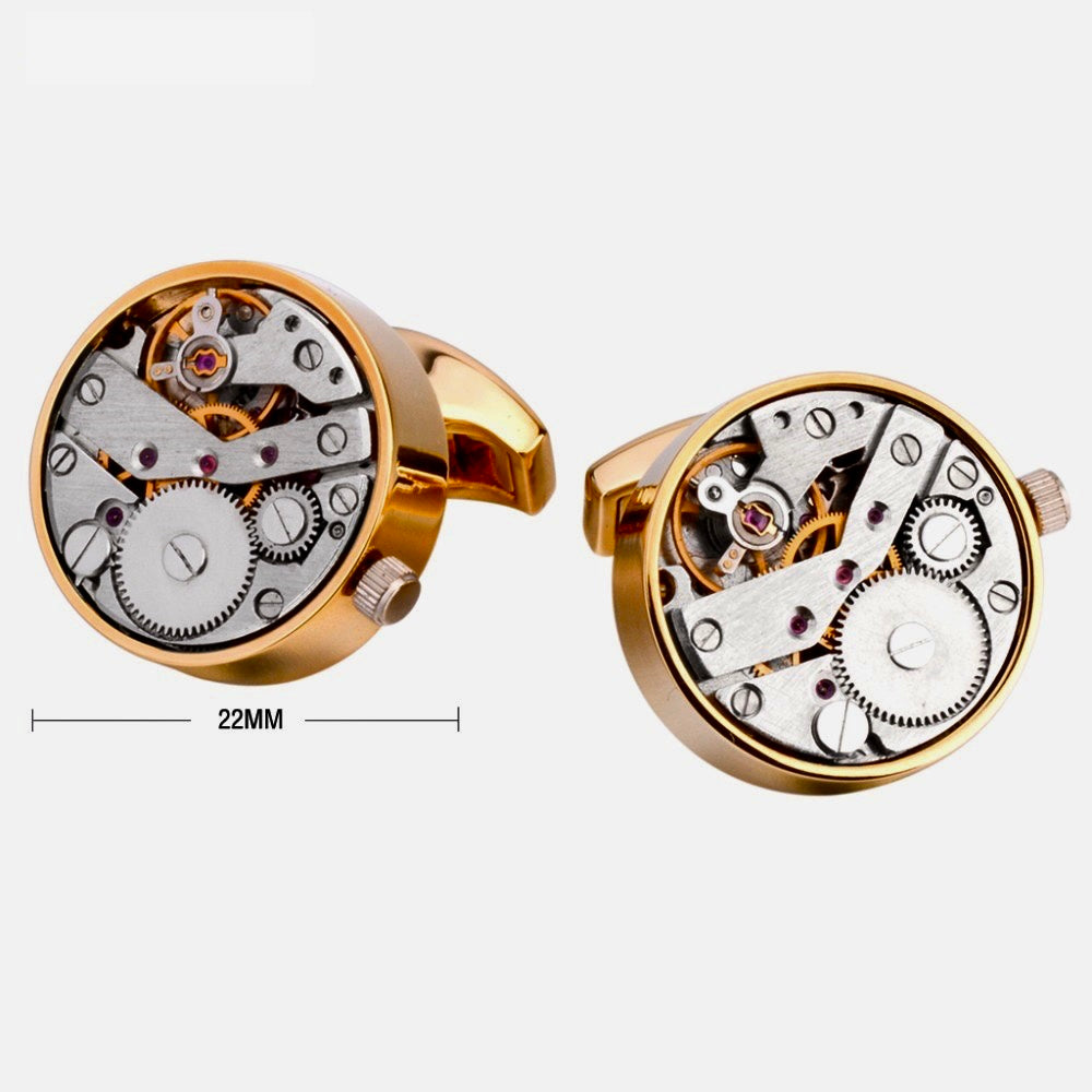 Cufflinks with Functional Mechanical Watch Movement Timeless