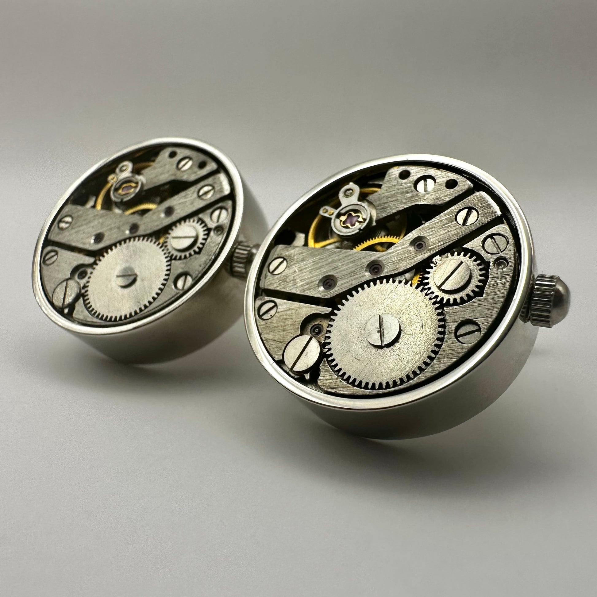 Cufflinks with Functional Mechanical Watch Movement – Timeless