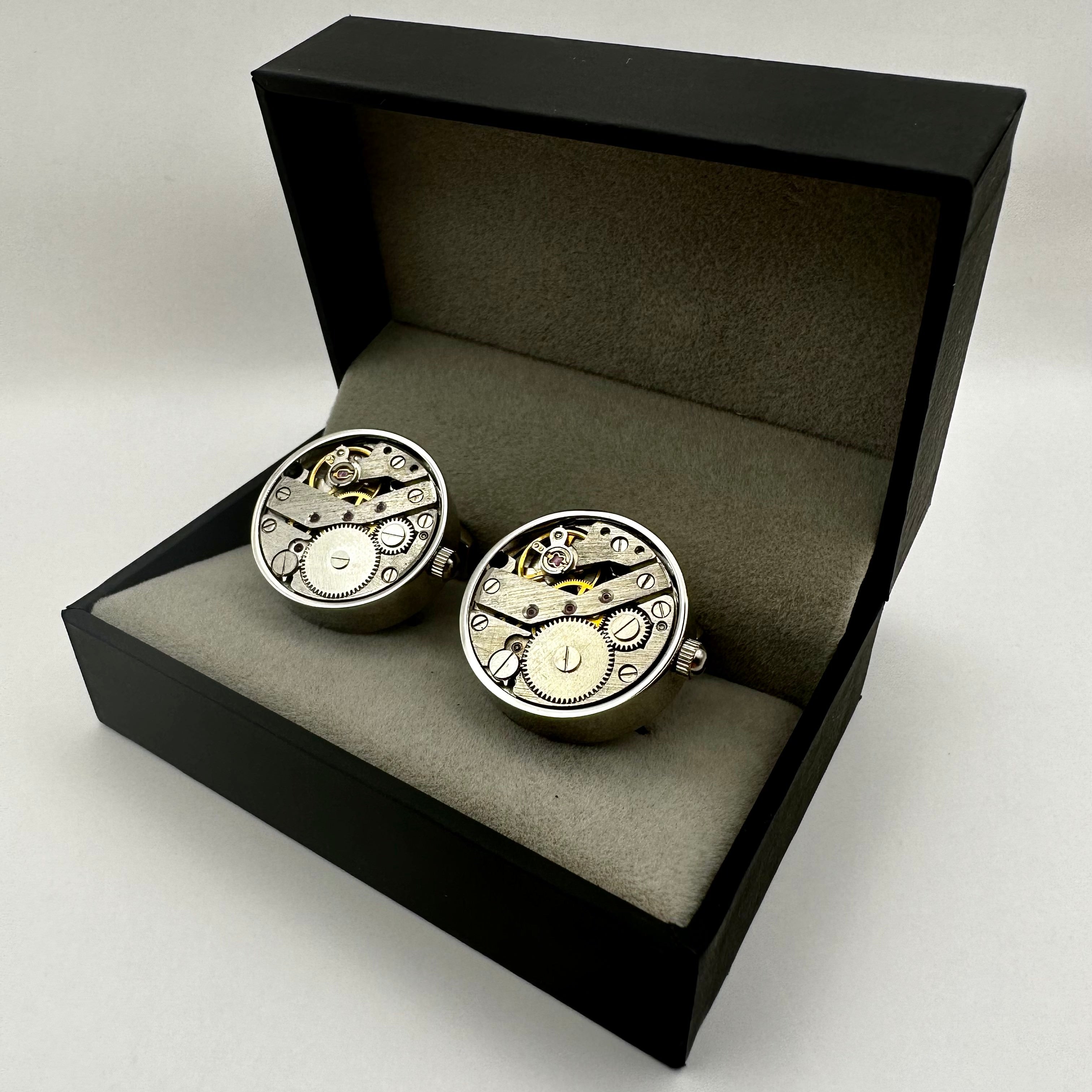 Cufflinks with Functional Mechanical Watch Movement Timeless